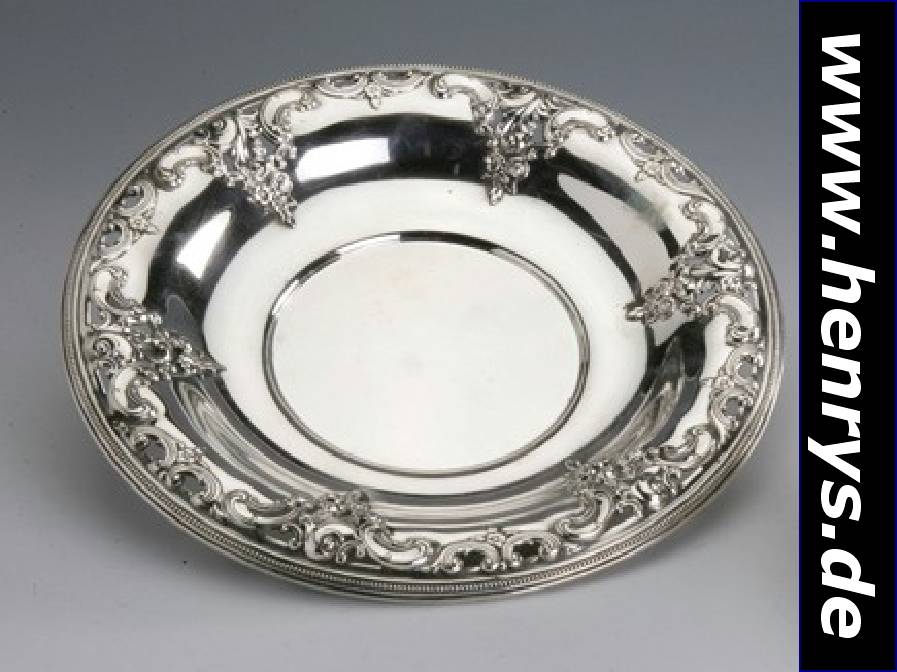 Anbietschale, Amerika, Wallace, 925er Silber, Barockstil, Durchbrucharbeit, abstr.- floral verziert, H ca. 3 cm, D ca. 28 cm, ca. 410 g, min. ...