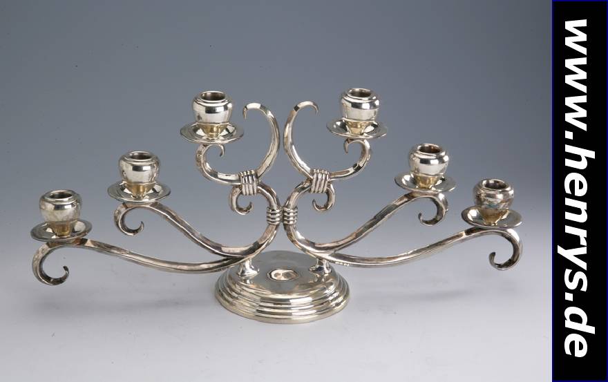 5-flammiger Kerzenleuchter, Mexiko, 925er Silber, schwere massive Ausführung, geschweifte und gekordelte Form, H ca. 23 cm, B ca. 52 cm, ca. 2105 ...