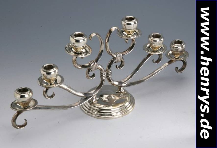5-flammiger Kerzenleuchter, Mexiko, 925er Silber, schwere massive Ausführung, geschweifte und gekordelte Form, H ca. 23 cm, B ca. 52 cm, ca. 2020 ...