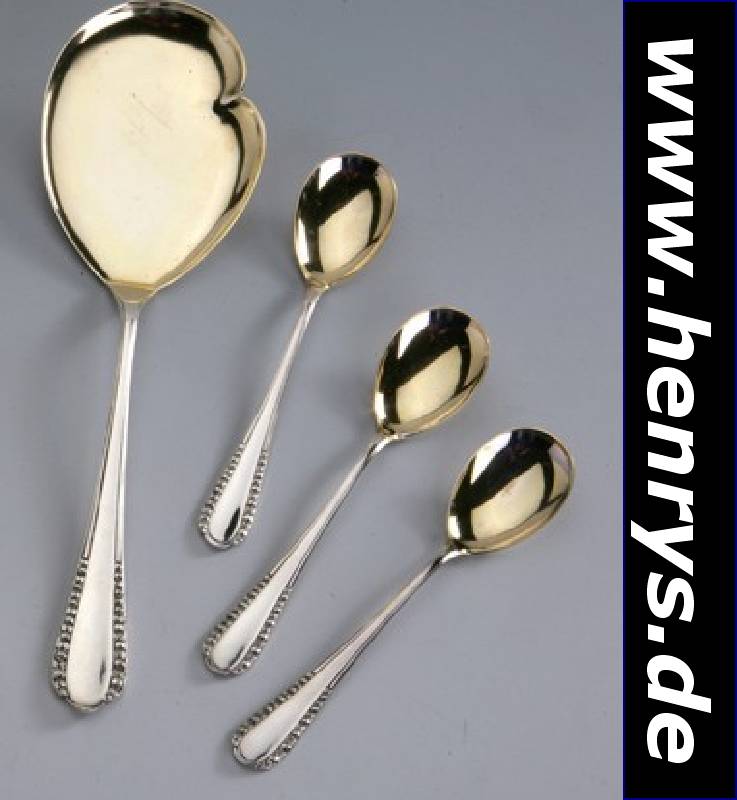 Eisbesteck für 12 Personen, deutsch um 1900, 800er Silber, teilverg., abstrakt floral verziert, Meistermarke unged., best. aus Vorlegelöffel und 6 ...
