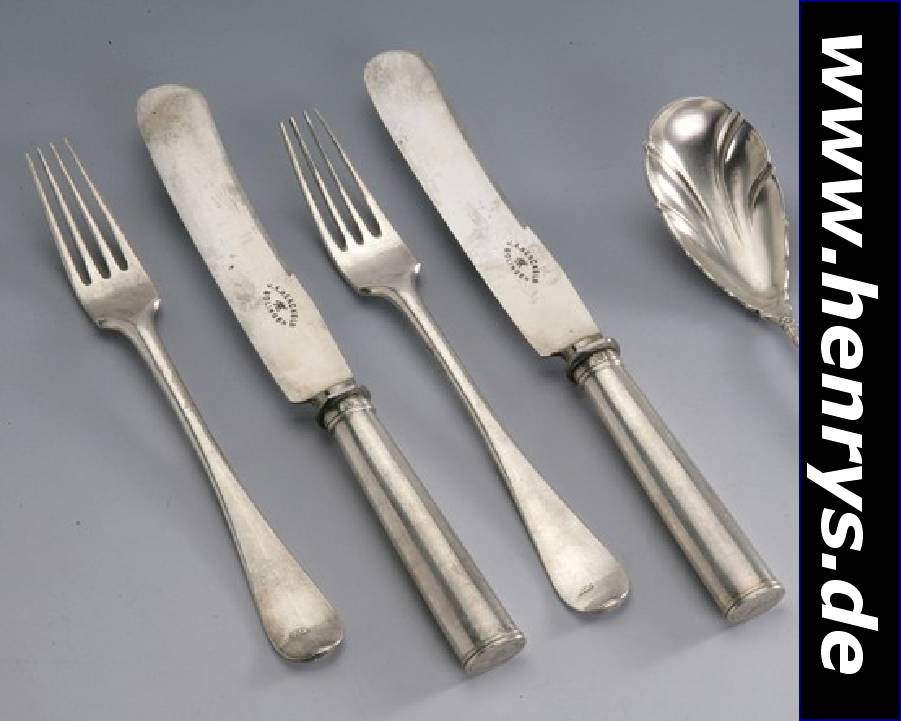 Konvolut Besteckteile, best. aus: 5 Gabeln, Bresslau um 1780, Meistermarke "FCK"= Christian Krebs, Beschauzeichen Kopf a face, ...