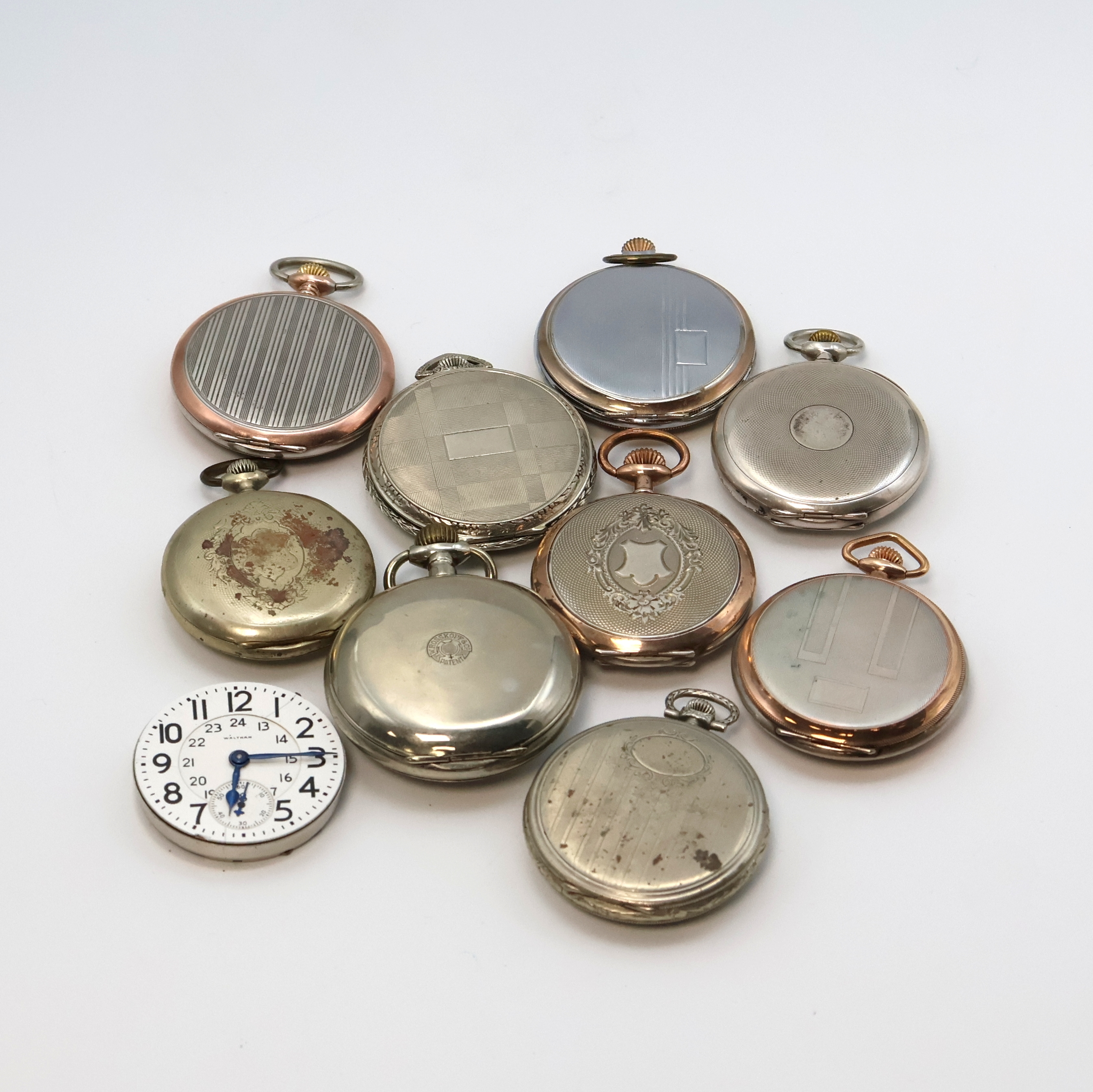 Detail c: Konvolut: 10 Taschenuhren, Schweiz um 1890- 1920, Silber- u. Metallgeh., meist Metallbl., Zylinder- u. Ankerwerke, meist nicht gehfähig, zu rep. o. ...