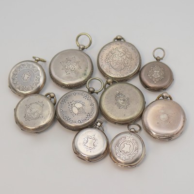 23449803c - Konvolut: 10 Taschenuhren, meist schw. Prod. 2 Hälfte 19 Jh., alle Silbergeh., 1x ...