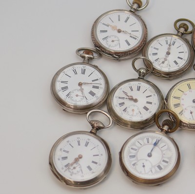 23449806a - Konvolut: 10 Taschenuhren, Schweiz um 1870- 1890, meist Silbergeh., alle Emailblätter ...