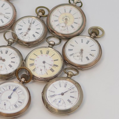 23449806b - Konvolut: 10 Taschenuhren, Schweiz um 1870- 1890, meist Silbergeh., alle Emailblätter ...