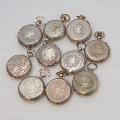 23449806c - Konvolut: 10 Taschenuhren, Schweiz um 1870- 1890, meist Silbergeh., alle Emailblätter ...