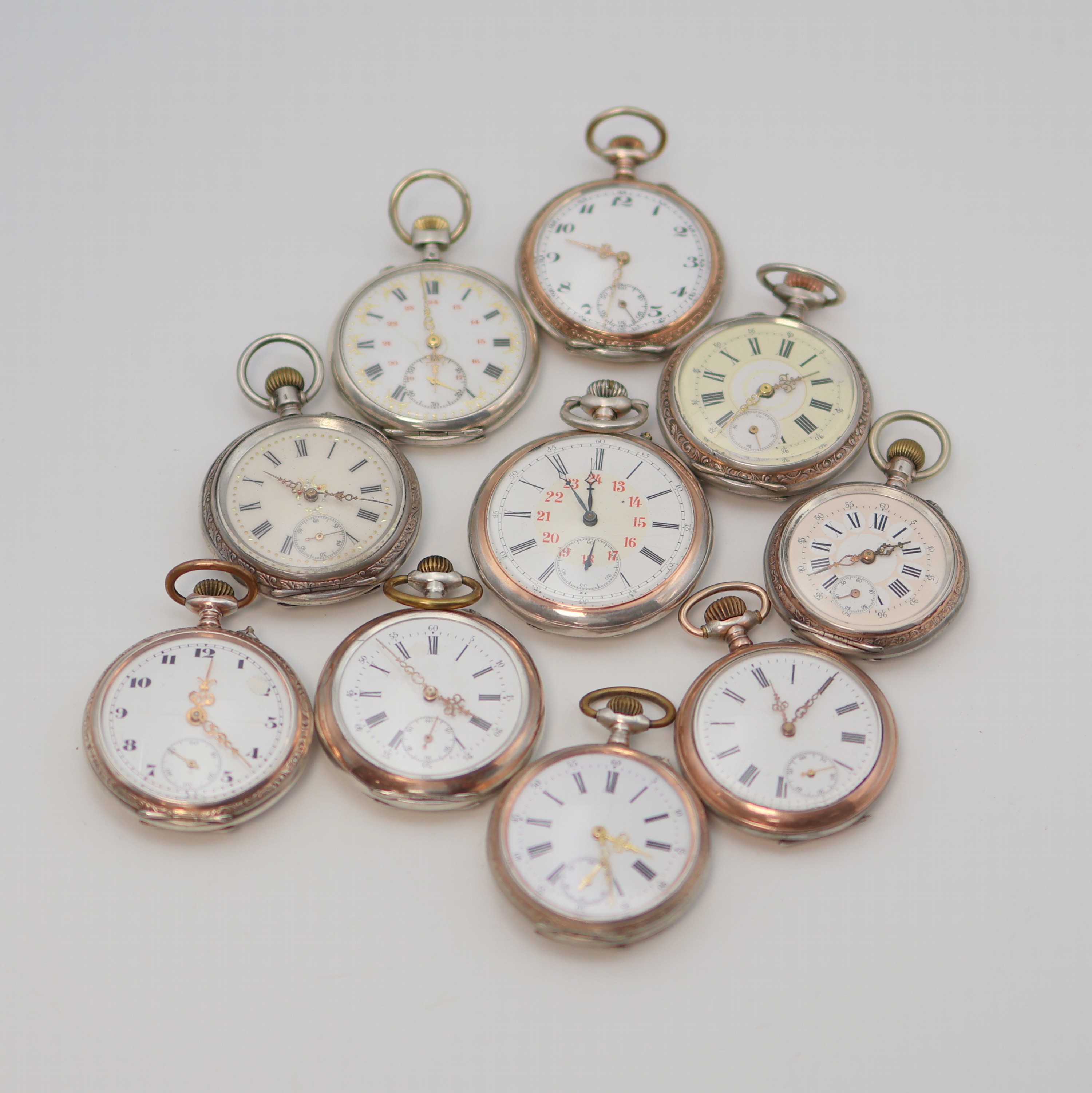 Image 23449900 - Konvolut: 10 Taschenuhren, Schweiz um 1890, Silbergehäuse, alle Emailblätter ...