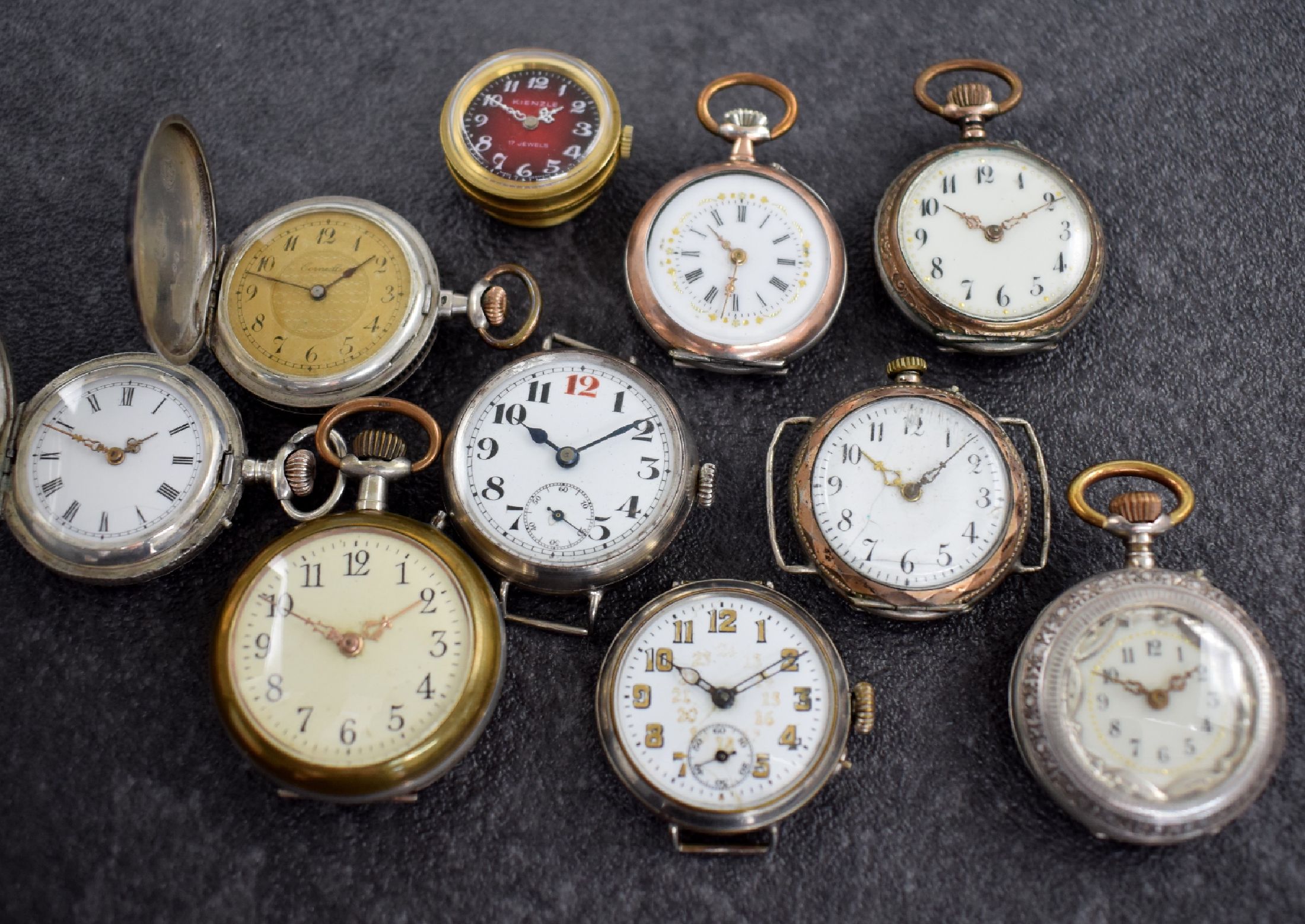 Detail a: Konvolut: 10 Taschen- & Armbanduhren, Schweiz/Deutschland um 1890 - 1970, Silber & Metallgehäuse, Damenausführung, Metall- & Emailzifferblätter ...
