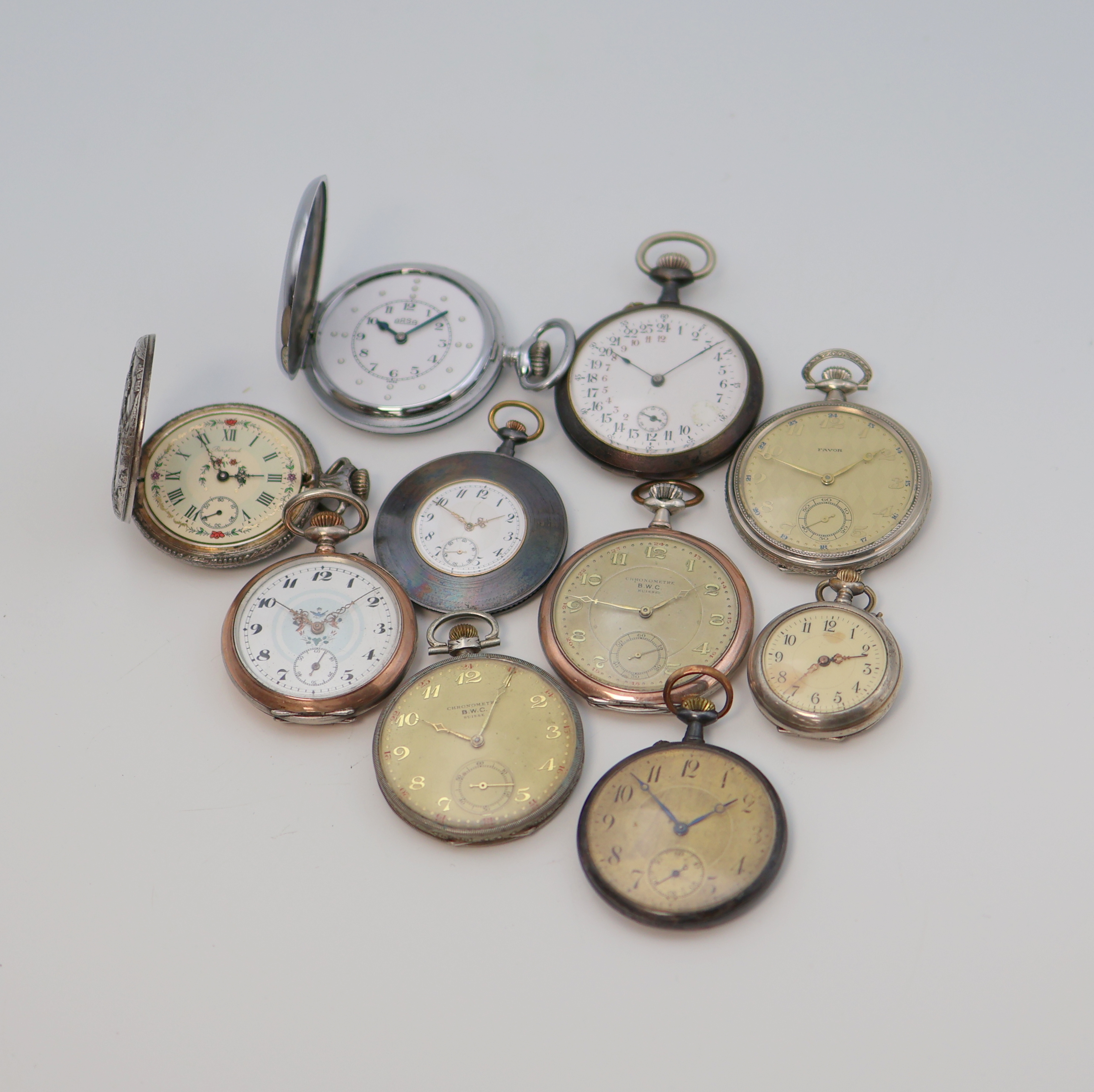 Image 23449921 - Konvolut: 10 Taschenuhren, Schweiz um 1870 - 1920, Silber- und Metallgehäuse, Metall- ...