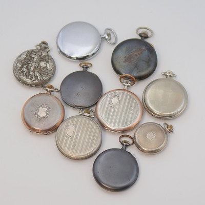 23449921c - Konvolut: 10 Taschenuhren, Schweiz um 1870 - 1920, Silber- und Metallgehäuse, Metall- ...