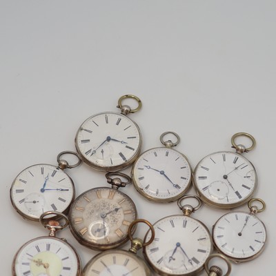 23449922a - Konvolut: 10 Taschenuhren, Schweiz um 1870- 1890, Silbergehäuse, meist Emailblätter ...