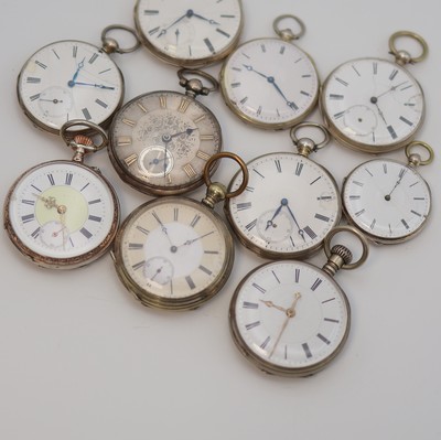 23449922b - Konvolut: 10 Taschenuhren, Schweiz um 1870- 1890, Silbergehäuse, meist Emailblätter ...