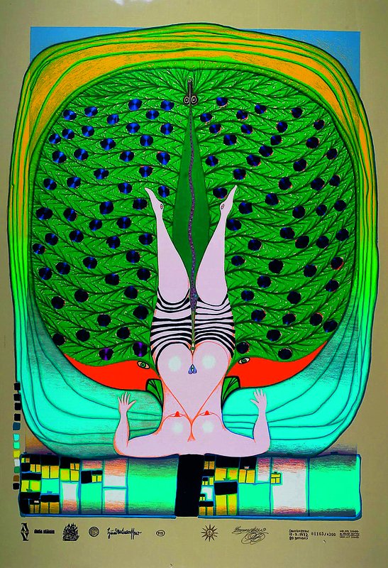 Hundertwasser, Freidensreich, 1928-2000, Hommage a Schröder-Sonnenstern, Farbsiebdruck mit Metallfolienprägung, num. 4165/4200, von beiden ...