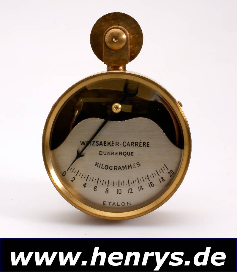 WEZSSAEKER-CARRERE Dunkerque, Druckmessgerät, bez. Etalon wohl für Referenzzwecke, Frankreich 40er Jahre, Messing, D. ca. 105 mm, Funktion nicht ...