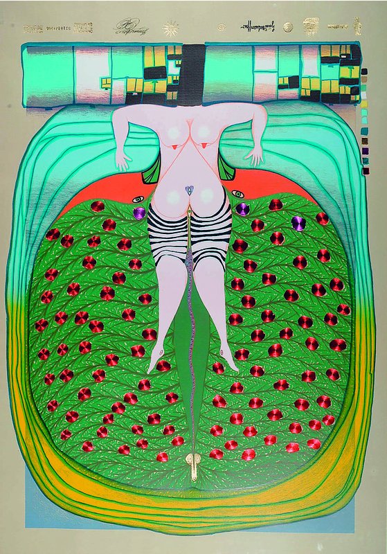 Hundertwasser, Friedensreich, 1928-2000, Hommage a Schröder-Sonnenstern, Farbsiebdruck mit Metallfolienprägung, num. 3101/4200 und von beiden ...