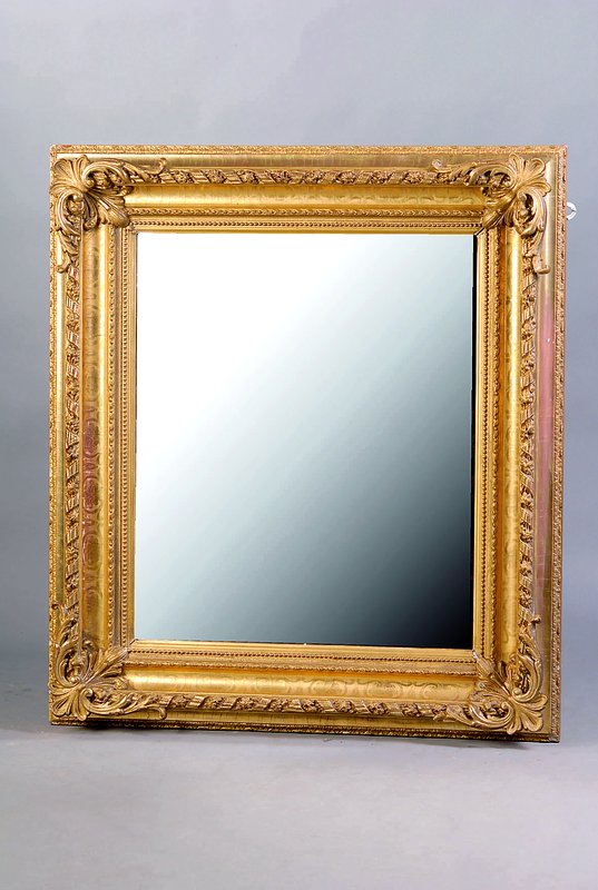 Spiegel, deutsch, um 1890/1900, Barockstil, Spiegelglas sek., Akanthusblattverz., Freundschaftsbänder m.Blütenverz., teilvergoldet, teilw.besch., ...