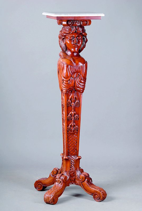 Säule, nach antikem Vorbild, 2.H.20.Jh., Holz geschnitzt, H.ca.143cm, mit Maskeron