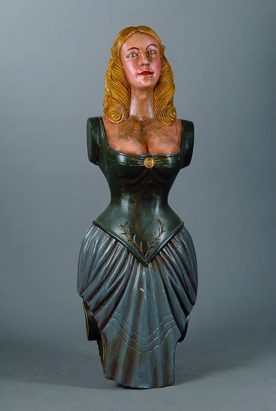 Gallionsfigur, nach antikem Vorbild, ca. 20- 30er J., Prinzessin, bemalt, Holz geschnitzt, 120x42x34cm