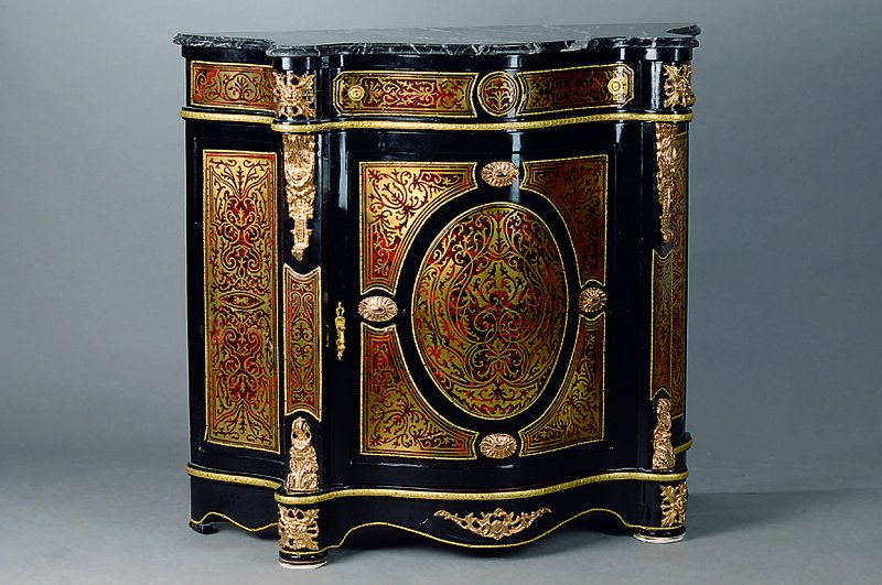 Halbschrank, nach franz. Vorbild v. 1870, Napoleon III, schwarz gelackt, 1-türig, 1 Schublade, goldfarbene Appliken, reich verziert, ...