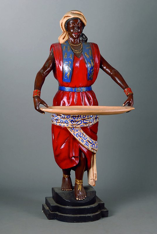 Stummer Diener, Orientalin nach antikem Vorbild, ca. 30 Jahre alt, Hartholz bemalt B. 73 cm, T. 75 cm, H. 155 cm
