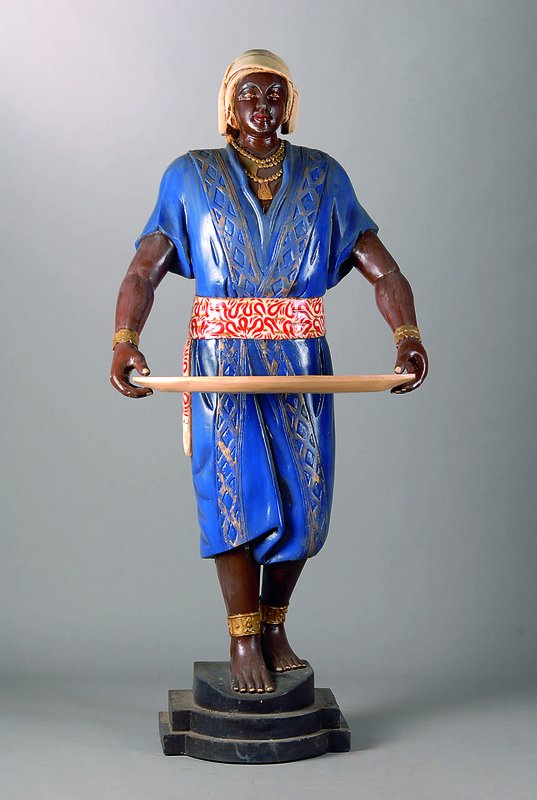 Stummer, Diener, Orientale, ca. 30 Jahre alt, Holz, bunt gefaßt, H.c a. 175 cm l. Alters- und Lagerspuren