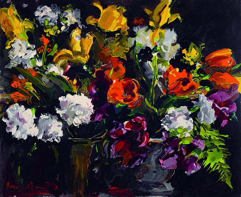 Vaminck, Maurice de, 1876-1958, Les deux vases de fleurs, Farbholzstich, um 1960, Ed. Les Heures claires, ca. 45.5x38cm