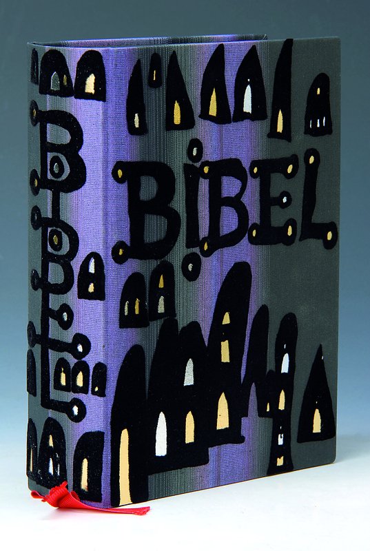 Die Bibel, illustriert von F. Hundertwasser,Pattloch Verlag 1995, Einband und Schuber ebenfalls von F.H. gestaltet