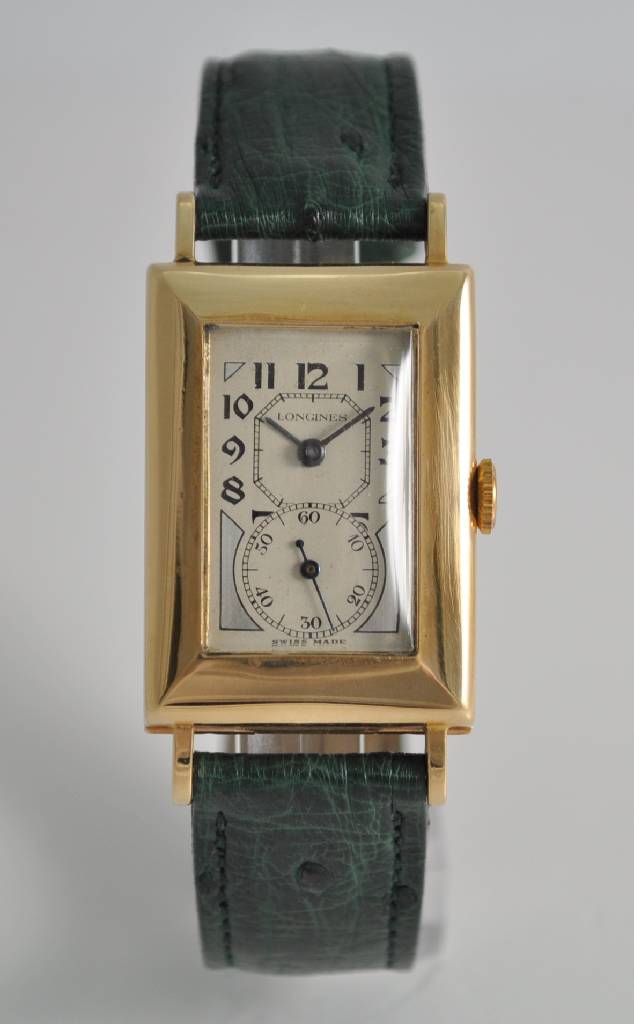 LONGINES seltene Herrenarmbanduhr sog. Doctors-Watch (Duo-Dial), Handaufzug, Schweiz um 1934, RG 585/000, Scharnierboden, in sich gew., Zifferbl. ...
