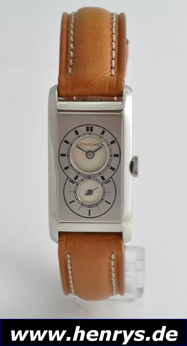 LONGINES seltene Herrenarmbanduhr sog. Doctors-Watch (Duo-Dial), Handaufzug, Schweiz um 1933, Edelstahlgeh., Boden gedr., in sich gew., 2-fach ...
