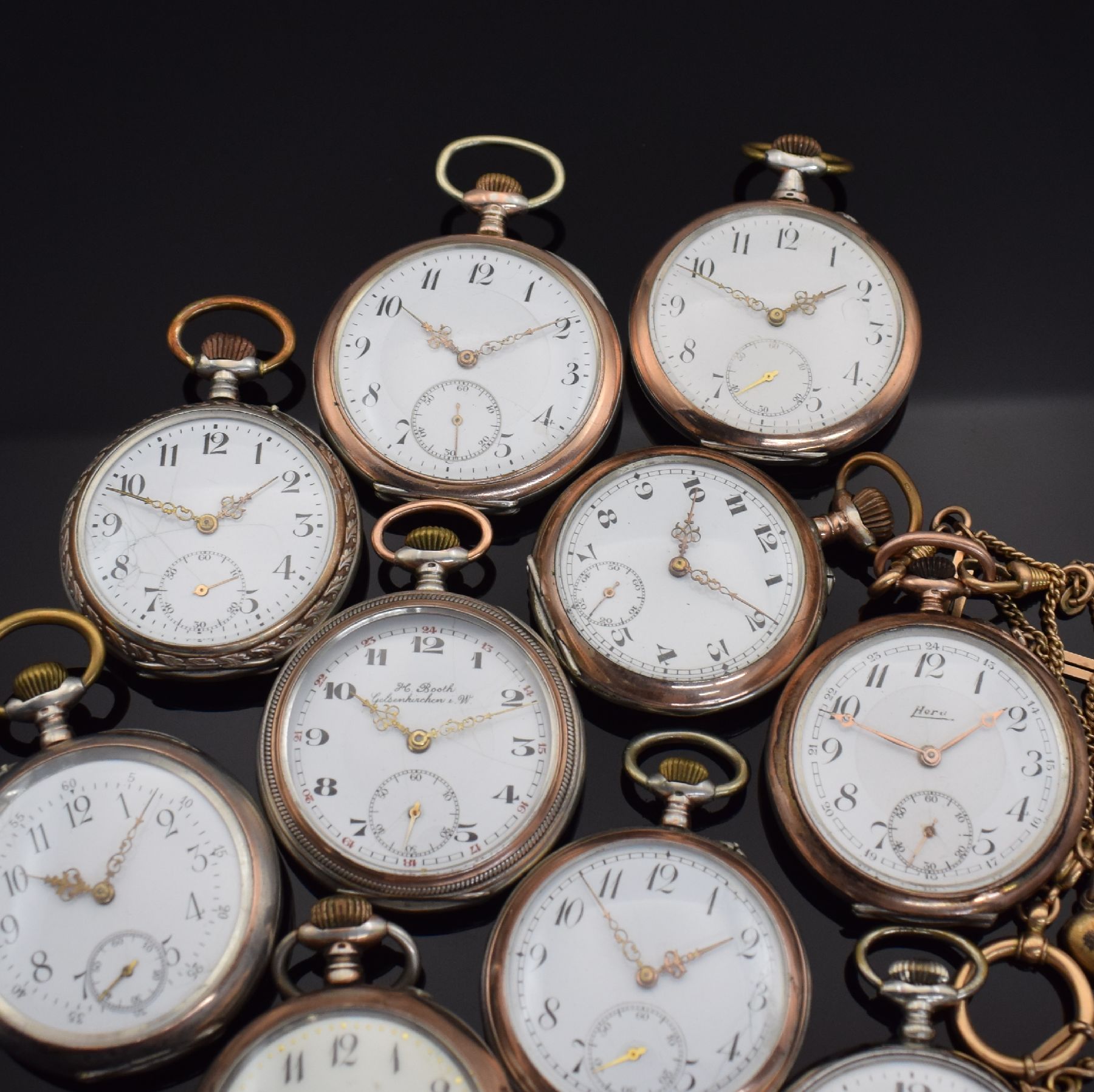 Detail a: Konvolut: 10 Taschenuhren, schweiz. Prod., um 1870-1900, meist Silbergeh., 1x System Glashütte, m. 3/4 Platine, Ankerhemmung & Zylinderhemm., alle ...
