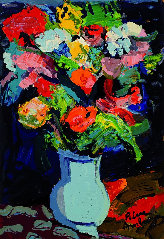 Ambrogiani, Pierre, 1907-1985, Bouquet, Farbholzstich auf Bütten, aus Les Heures Claires, um 1960, Druck Raymond Jacquet Paris ca. 50x35cm