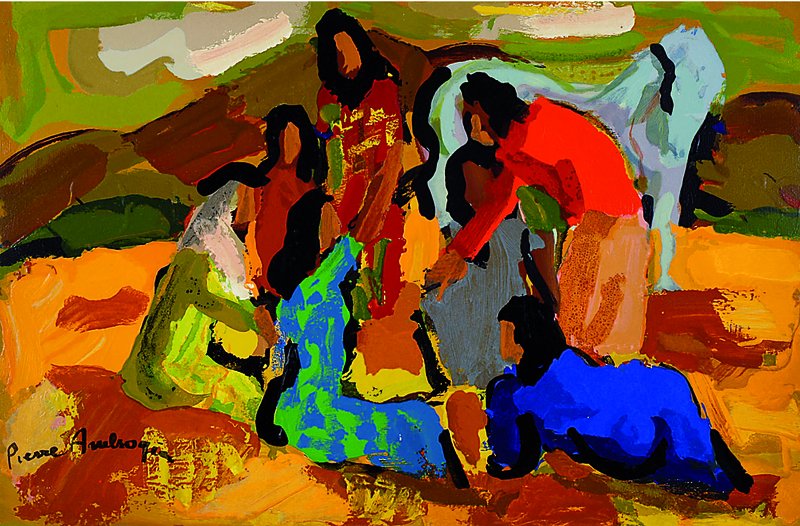 Ambrogiani, Pierre, 1907-1985, Les Gitans, Farbholzstich auf Bütten, aus Les Heures Claires, um 1960, Druck Raymond Jacquet Paris ca. 35x50cm