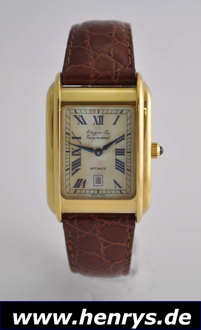 AUGUSTE RAYMOND Armbanduhr, Automatik, Schweiz um 2000, Metallgeh. hartverg., Edelst.-Boden m. Sichtfenster gedr., Perlmuttzifferbl., Anz. v. Std., ...