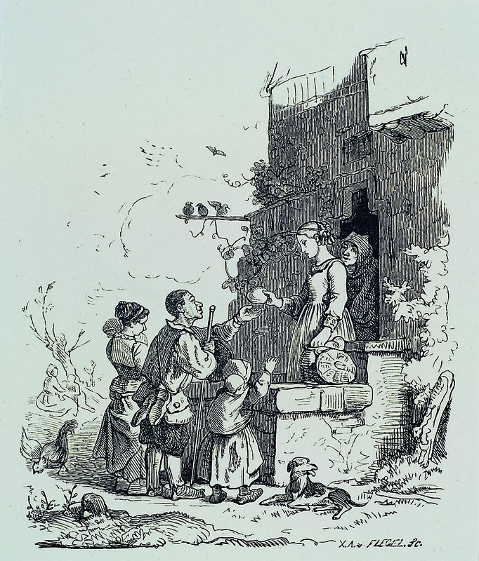 Richter, Ludwig, 1803 Dresden- 1884, 14 Holzstiche mit verschiedenen Darstellungen,um 1860, alle im Passepartout, bis ca.10x9cm