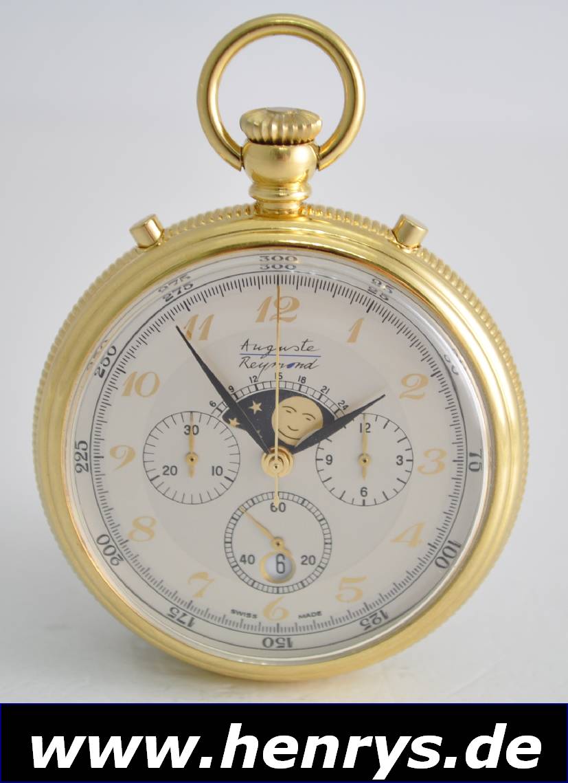Detail a: AUGUSTE REYMOND offene Herrentaschenuhr, Schweiz um 1985, Kronenaufzug, Metallgeh. hartverg., Boden & Glasrand aufgedr., Anz. v. Std., Min., kl. ...