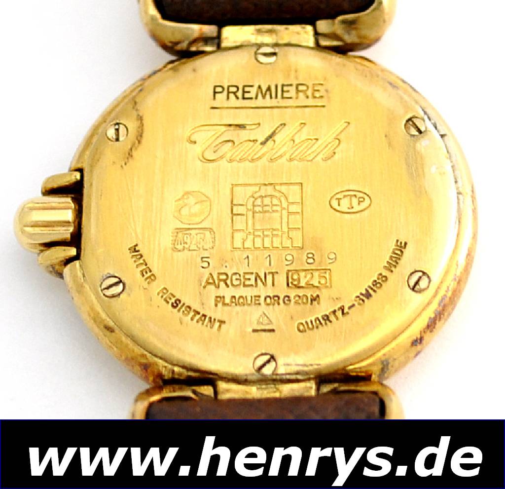 Detail c: TABBAH Damenarmbanduhr Premiere, Schweiz um 1992, Geh. Sterlingsilber hartverg. inkl. Lederband, Boden 6-fach verschr., Mineralgl., emailfarb. ...
