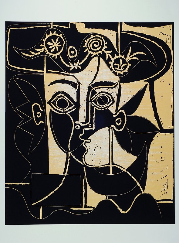 Picasso, Pablo, 1881-1973, Farbserigraphie, nach dem Orig. v. 1962, "Femme au Chapeau Orne", Succession P.P. 1998 Ed. Segers, ca. 75x60cm