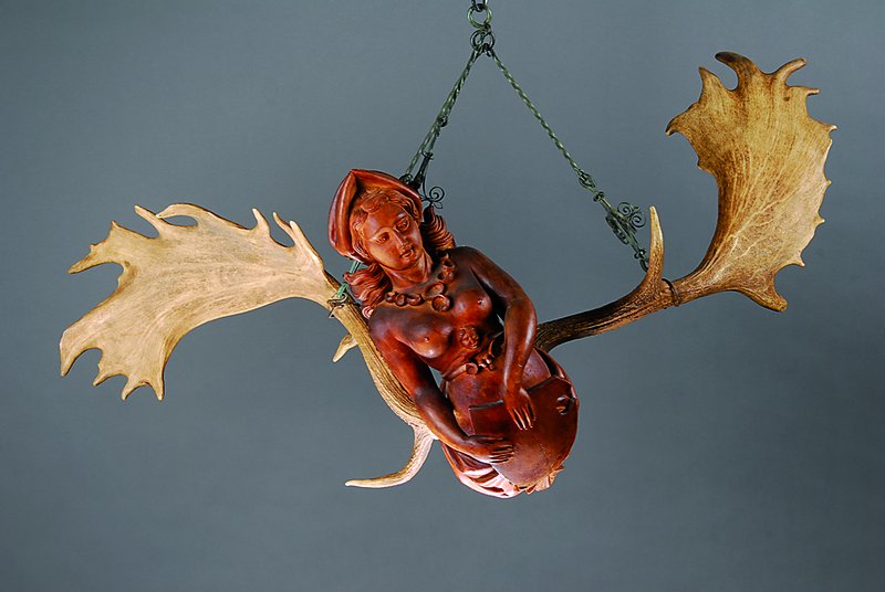 Lüsterweibchen, süddeutsch, um 1890-1900, Lindenholz geschnitzt, sog. Fischweib in stiltypischer Manier, Arme frei gearbeitet, Fischschwanz in sich ...