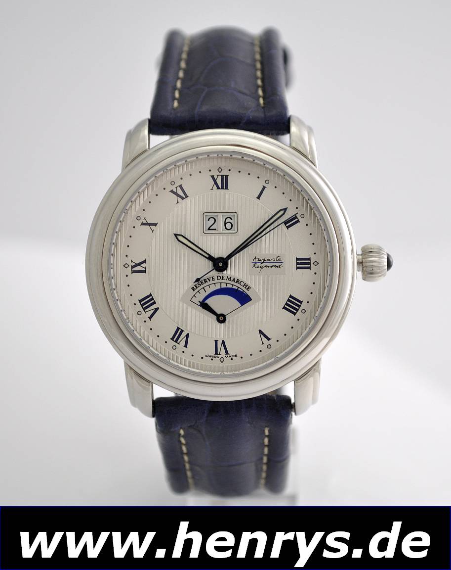 AUGUSTE REYMOND Herrenarmbanduhr Reserve de Marche, Automatik, Ref. 69163, Edelstahlgeh. inkl. orig. Lederband, beids. vergl., Boden aufgedr., Anz. ...