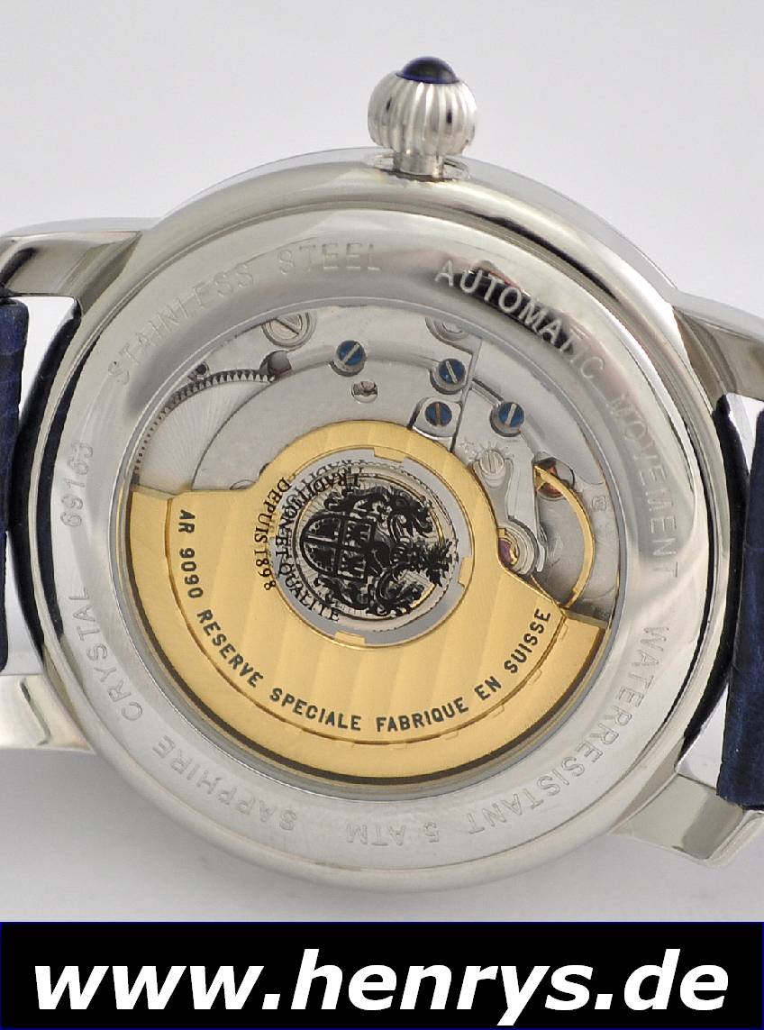 Detail b: AUGUSTE REYMOND Herrenarmbanduhr Reserve de Marche, Automatik, Ref. 69163, Edelstahlgeh. inkl. orig. Lederband, beids. vergl., Boden aufgedr., Anz. ...