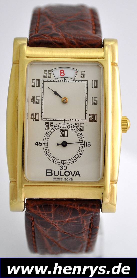 BULOVA Herrenarmbanduhr, sog. Doctors-Watch, Schweiz um 1995, Rectangulärgeh. hartverg., M. ca. 42 x 28 mm, beids. Mineralvergl., Edelst. Bod. ...