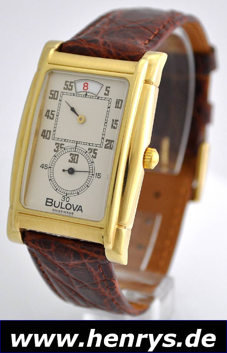 Detail a: BULOVA Herrenarmbanduhr, sog. Doctors-Watch, Schweiz um 1995, Rectangulärgeh. hartverg., M. ca. 42 x 28 mm, beids. Mineralvergl., Edelst. Bod. ...