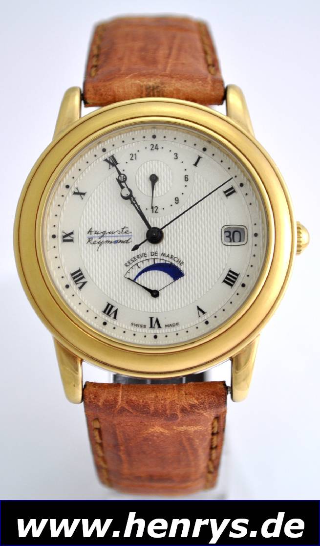 AUGUSTE REYMOND Herrenarmbanduhr Reserve de Marche, Automatik, Ref. 49103, Schweiz um 1998, Metallgeh. hartverg., beids. Mineralver-gl., Anz. v. ...