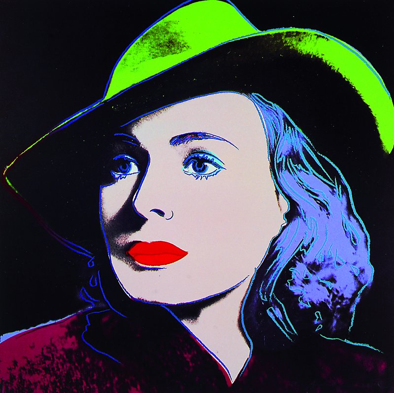 Warhol, Andy, 1928-1987, Portrait of Ingrid Bergmann, vier Farboffsets nach Siebdrucken aus dem Portfolio zur Ausst. 1983 Malmö, je ca. 20x20cm