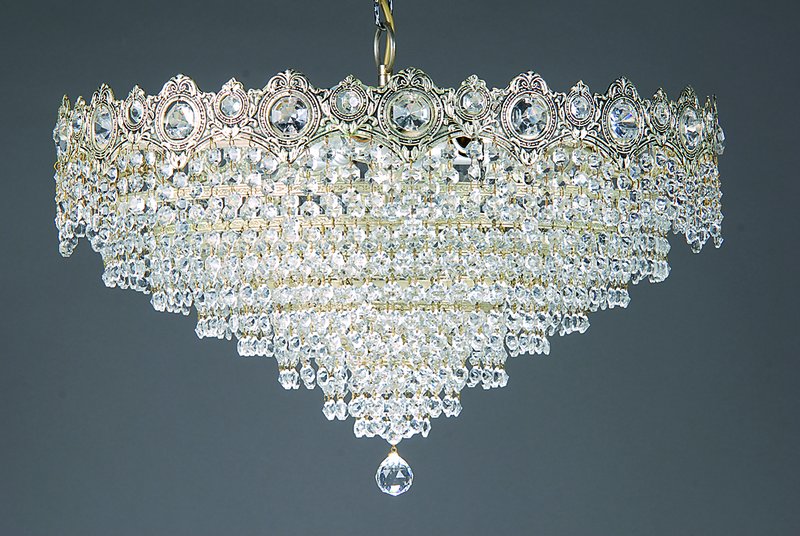 Prismenleuchter, Anfang 20. Jh., Weissbronze-Montierung mit stilfloraler Ornamentik, im inneren 7 weitere Ringe mit vollständig u. gereinigtem ...