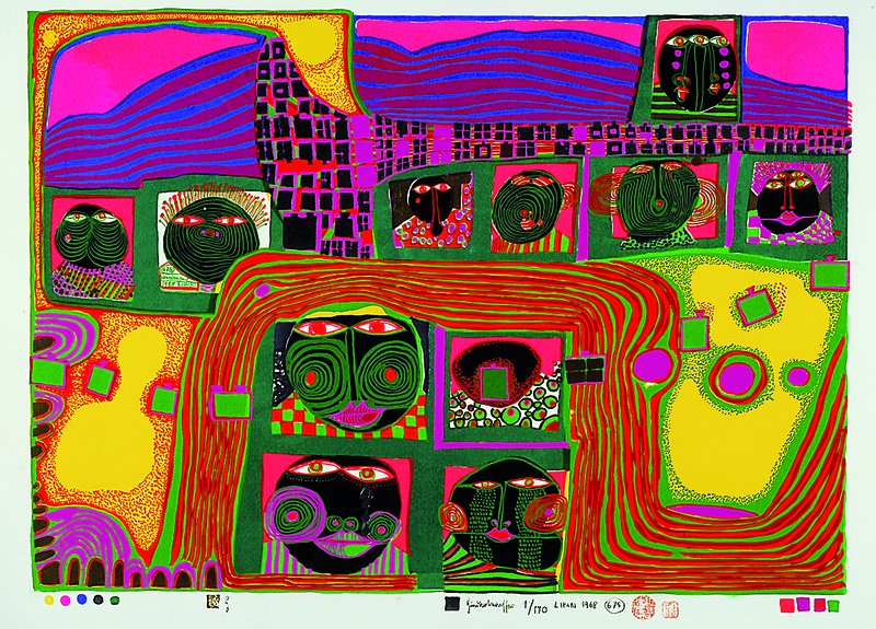 Hundertwasser, Friedensreich, 1928-2000, Lipari, Lithographie, num. 1/170, handsigniert und bezeichnet, Passepartout, attraktive Galerierahmung, ...