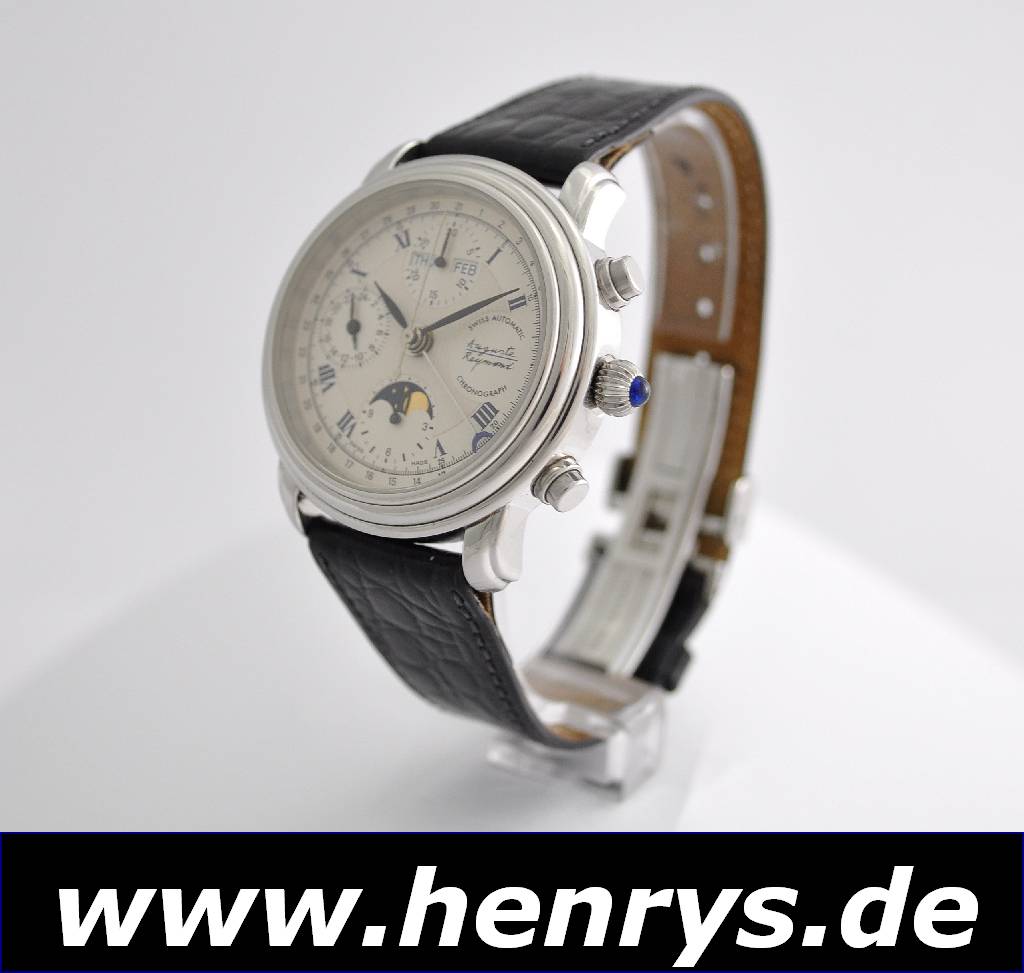 Detail a: AUGUSTE REYMOND Armbandchronograph mit Kalender und Mondphase, Automatik, Schweiz um 2005, Metallgeh., beids. vergl., Schmuckkrone, Boden & Glasrand ...