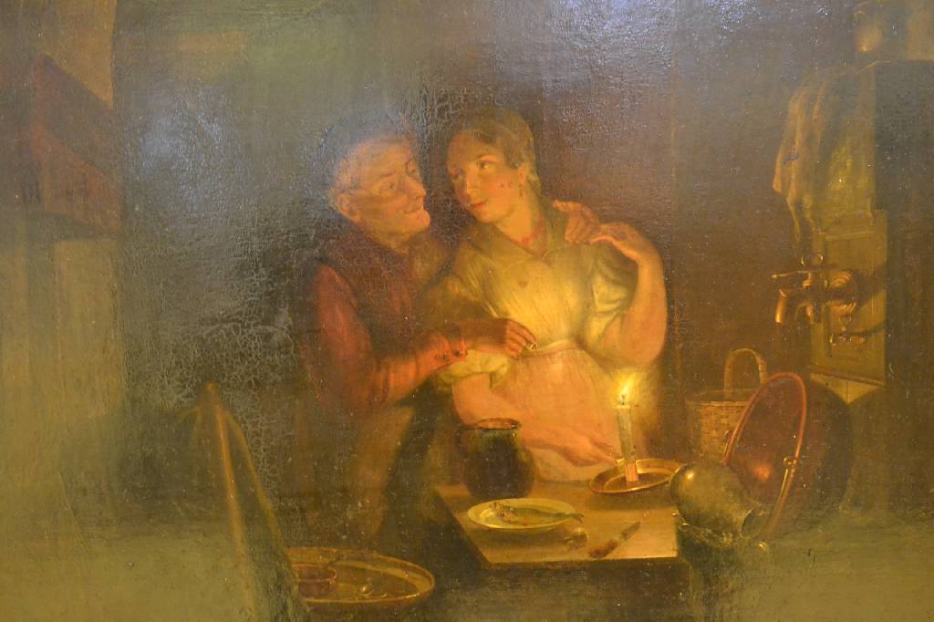 Detail c: Jan Hendrik van Grootvelt, 1808 Maurik (Gelderland) - 1855 Herzogenbusch, Schaffenszeit 1823-1855 Niederlande, hier: Kücheninterieur, Paar bei ...