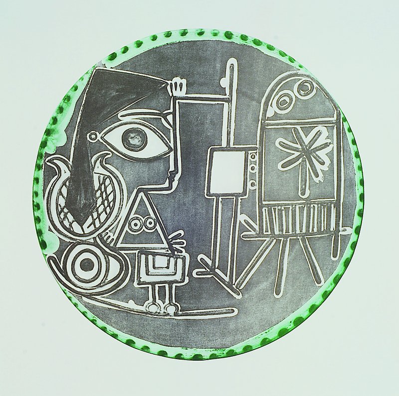 Pablo Picasso, 1881-1973, Offsetdruck nach einer Lithographie: Picasso at Pace, Ed. Columbus 1978, Bildmaß: 21,5x21,5 cm, Blattmaß: 26,5x26,5 cm