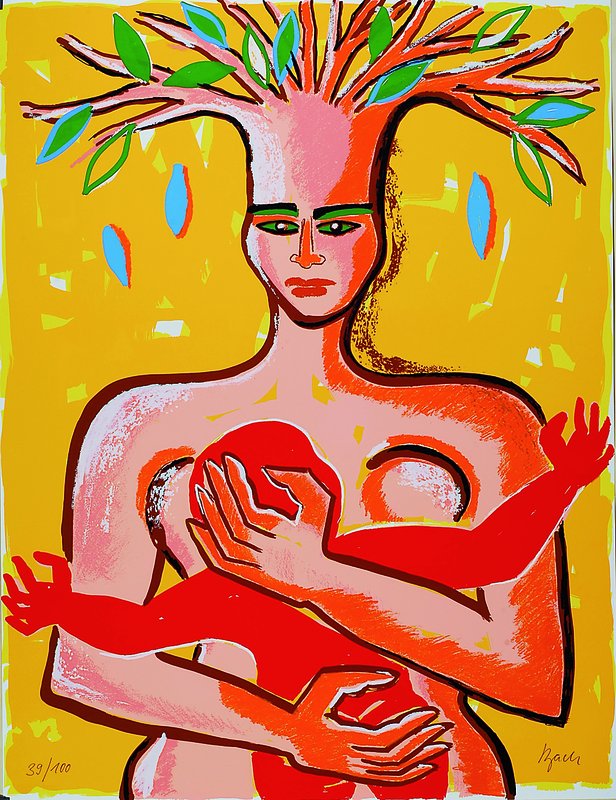 Elvira Bach, geb. 1951, aus der Columbus Mappe "In search of a new tomorrow", Artists United for Nature, Edition Domberger 1992, ...